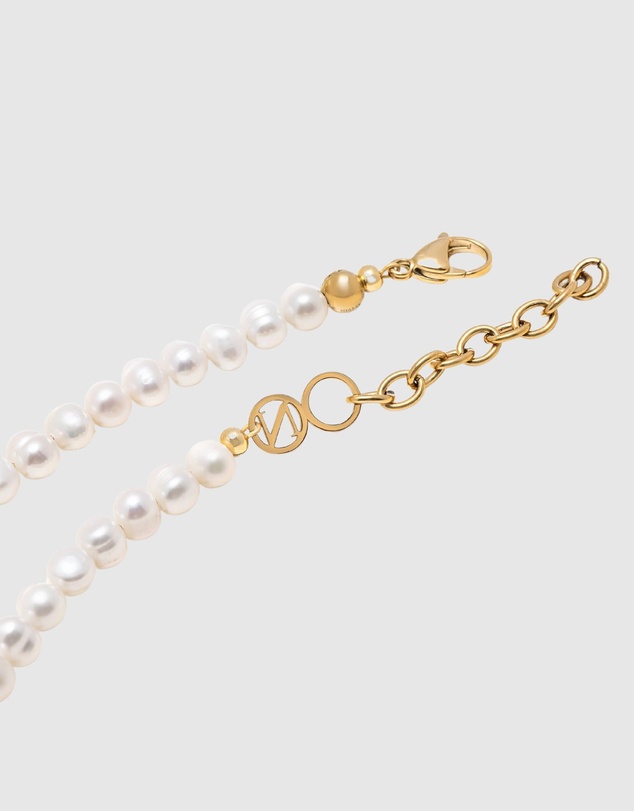 Nialaya Jewellery - Pearl Choker with Double Panther Head in Gold