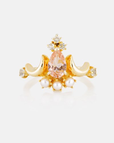 Madly Wildly Pink Diamond Pearl Gold Moon Ring