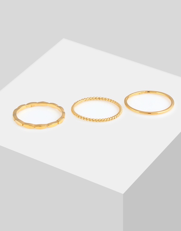 Elli Jewelry - Ring Stacking Trend Set in 925 Sterling Silver Gold Plated