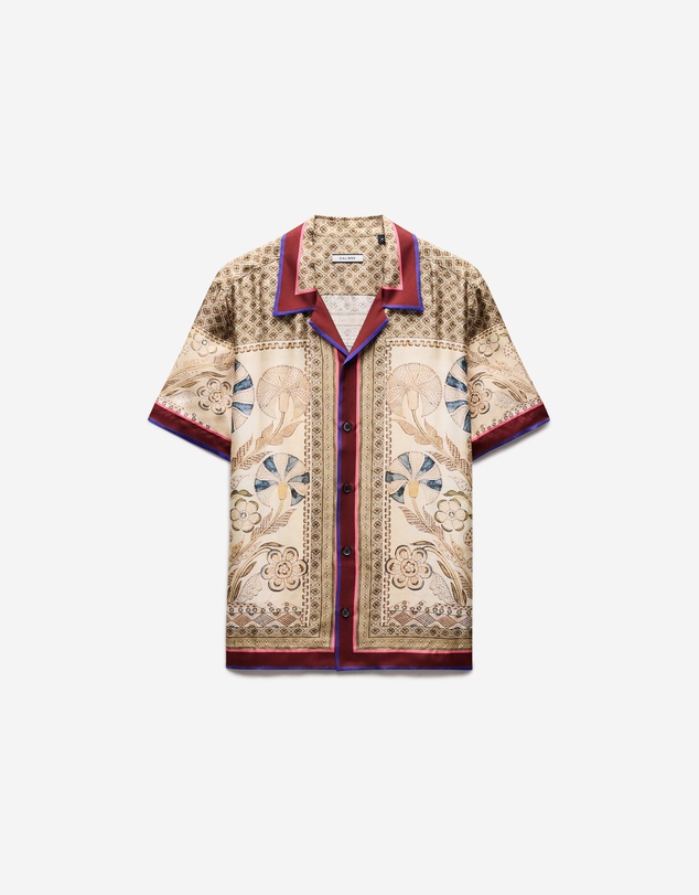 Calibre - Camp Collar Mosaic Silk Shirt Sand