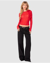 EDIKTED - Larose Sheer Mesh Flower Pin Top
