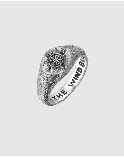 Haze & Glory - ICONIC EXCLUSIVE - Compass Signet Ring in Oxidised 925 Silver