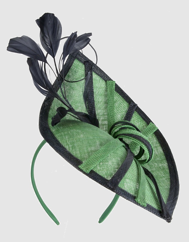 Max Alexander - Green and Navy Sinamay Racing Fascinator