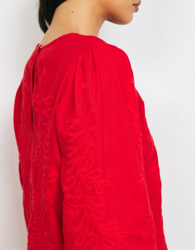 AERE - Embroidered Linen Blend Top
