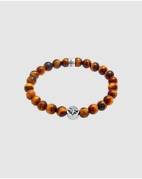 Kuzzoi - ICONIC EXCLUSIVE - Bracelet Mens Tiger Eye Beads Compass in 925 Sterling Silver