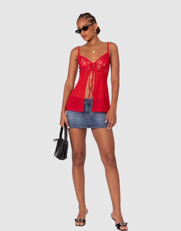 EDIKTED - Mimosa Sheer Lace Long Tank Top