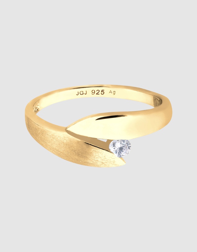 Elli Jewelry - Brushed Bypass Zirconia Ring in Gold-Plated 925 Silver