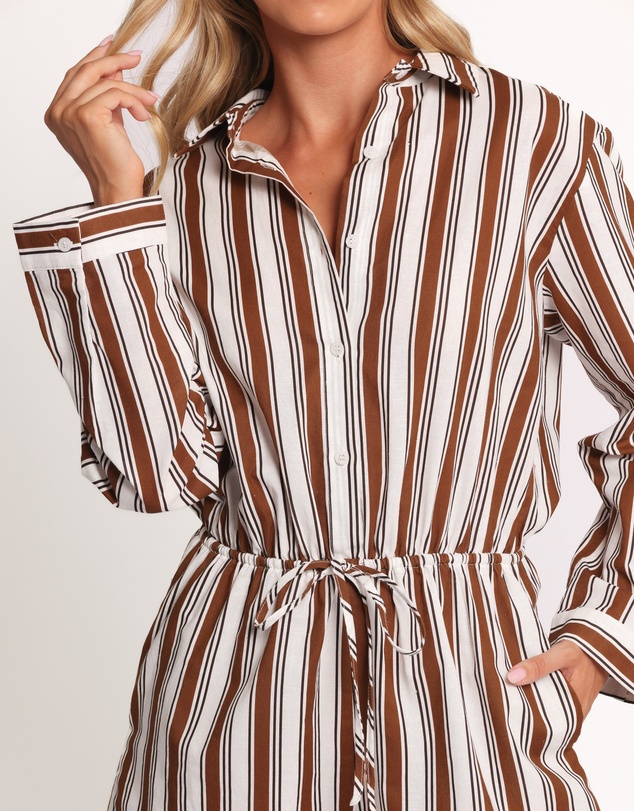 Petal & Pup - Beau Long Sleeve Playsuit - Chocolate Stripe