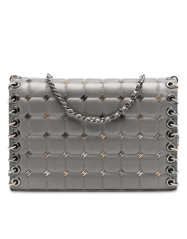 Pre-Loved by Azura Reborn - Pre-Loved Small Lambskin Chocolate Bar CC Piercing Studded Chain Flap