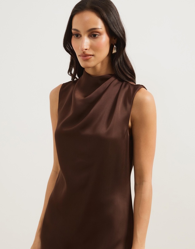 Atmos&Here - Della Satin Drape High Neck Mini Dress