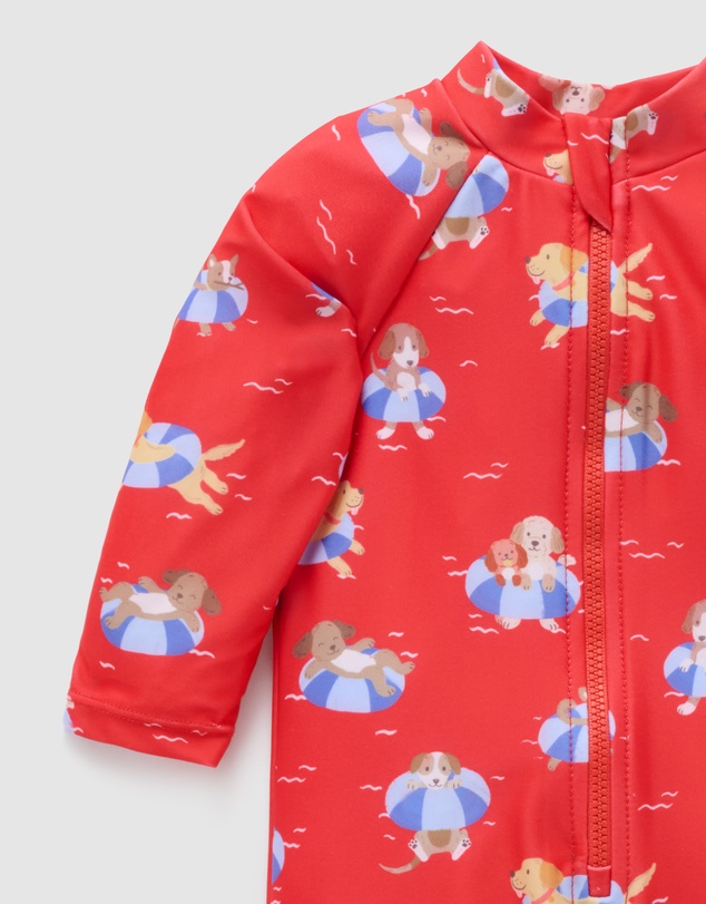 Purebaby - Printed Long Sleeve Rashie Sunsuit- Kids-Babies