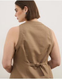 Atmos&Here Curvy - Maura V-Neck Longline Linen Blend Vest