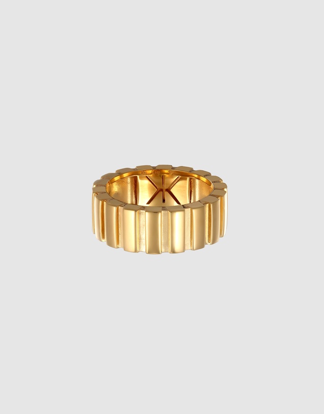 Kuzzoi - ICONIC EXCLUSIVE - Polished Band Ring with Grooves in Gold-Plated 925 Sterling Silver