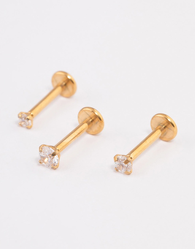 Lovisa - Gold Plated Surgical Steel Cubic Zirconia Threadless Flat Back Studs Pack