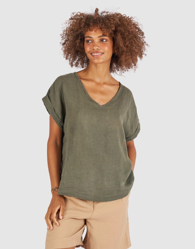 CAMIXA - Martina Linen V-Neck T-shirt