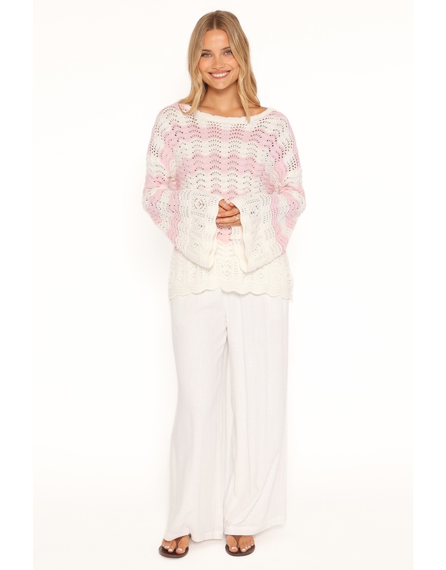Petal & Pup - Corinna Pointelle Stitch Sweater - Pink White