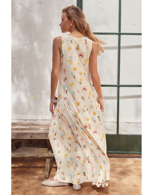 NEXT - Sleeveless Drop Waist 100% Cotton Crew Neck Midi Dress