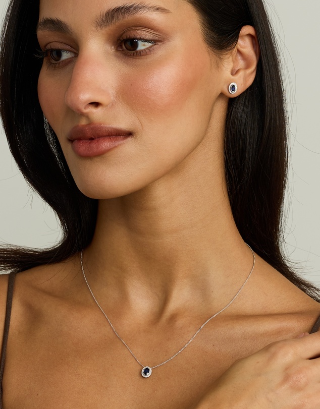 Michael Hill - Created Sapphire & 0.14TW Laboratory-Grown Diamonds Halo Gift Set in Sterling Silver