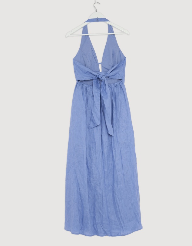 Revibe - Repaired AERE Odele Linen Halter Midi Dress - AU 10