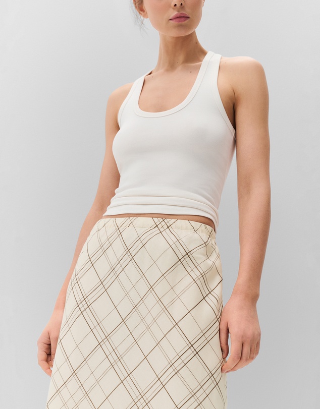 UNISON - Ramie Check Maxi Skirt