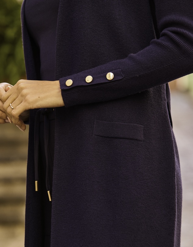 Sosandar - Longline Belted Cardigan With Gold Button Detail