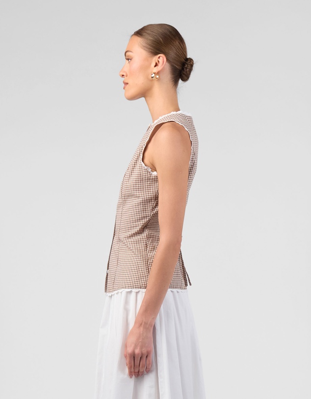 MVN - Gingham Lace Trim Top