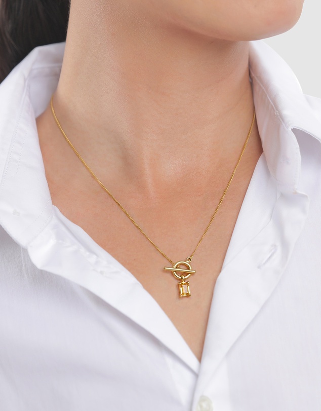 Elli Jewelry - Golden Hour Citrine T-Bar Necklace in Gold-Plated 925 Silver
