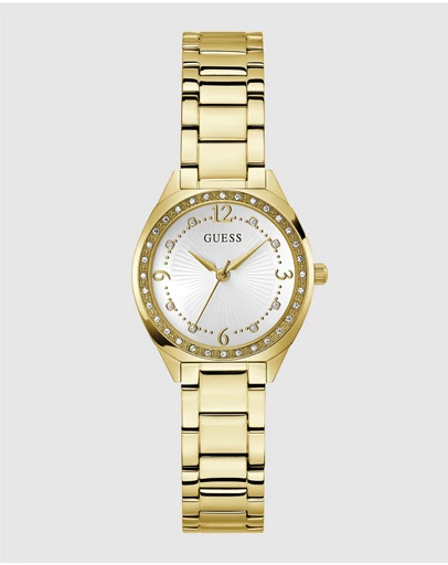 GUESS - Gold-Tone 30mm White Dial with Crystal Bezel Women's Watch