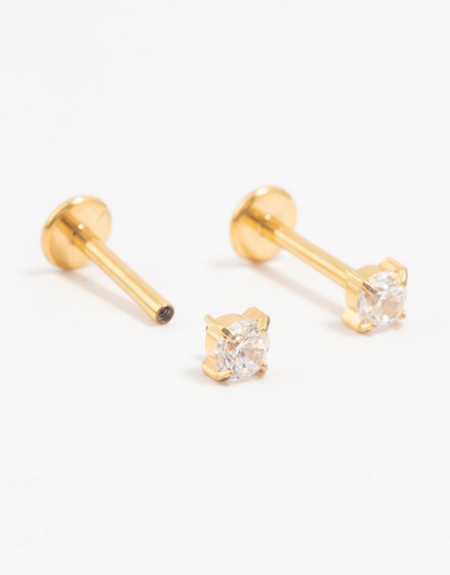 Lovisa - Gold Plated Titanium Cubic Zirconia Stud Flat Backs 2-Pack