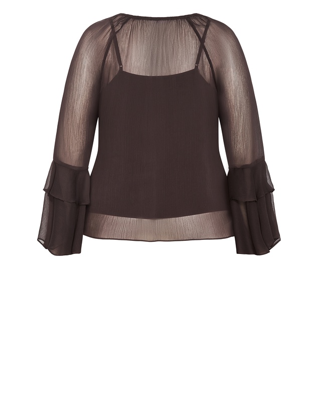 City Chic - Plus size Glam Frill Top - espresso