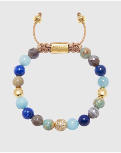 Nialaya Jewellery - Women's Beaded Bracelet with Aquamarine, Blue Lapis, Opal, and Botswana Agate