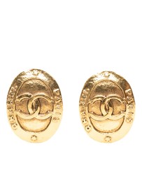 Pre-Loved by Azura Reborn - Pre-Loved CC Gold Plated Logo Oval Clip On Earrings