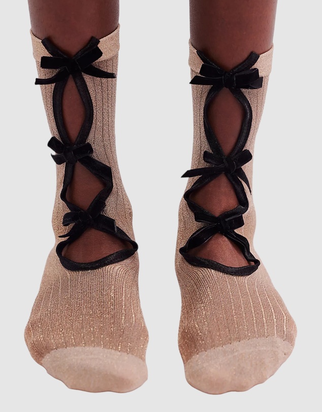High Heel Jungle - Lurex Velvet Bow Socks