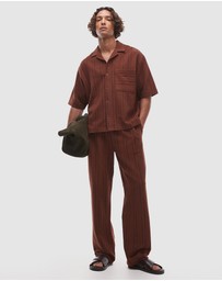 Topman - Oversized Fit Textured Stripe Button Through Polo