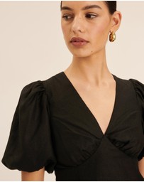 AERE - Linen Puff Sleeve Mini Dress