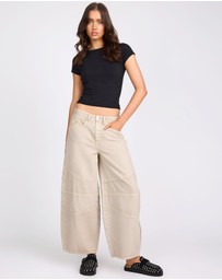 ONE TEASPOON - Barrel Mid Waist Wide Leg Denim Jeans - Stone