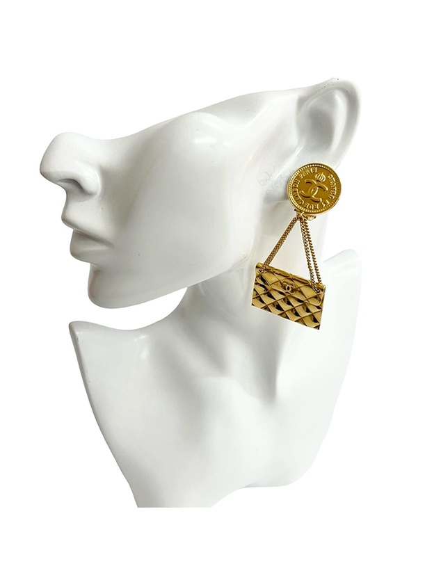 Pre-Loved by Azura Reborn - Pre-Loved CC Gold Plated Classic Quilted Flap Medallion Clip On Earrings