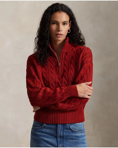 Polo Ralph Lauren - Cable-Knit Cotton Quarter-Zip Sweater - The ICONIC Exclusive