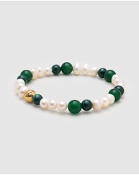 Nialaya Jewellery - Pearl Wristband with Green Aventurine and Malachite