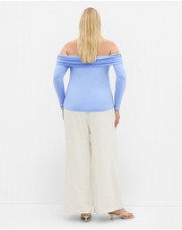 City Chic - Plus size Buckle Detail Top - sky blue