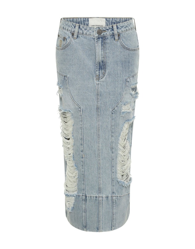 ONE TEASPOON - Fleetwood Cassidy Mid Waist Long Denim Column Skirt