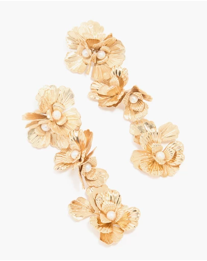 Lovisa - Gold Molten & Pearl Flower Drop Earrings