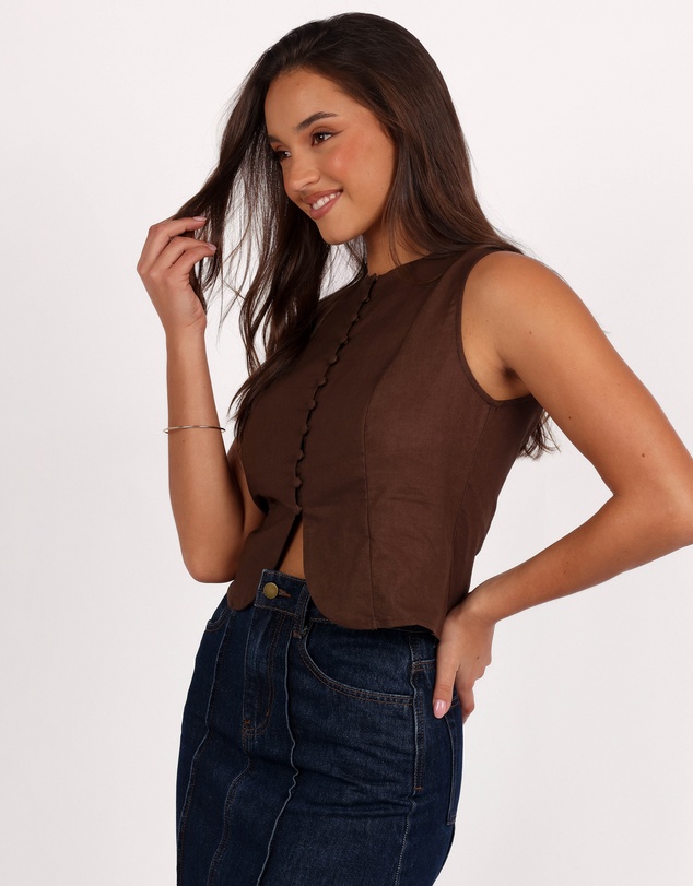 Petal & Pup - Daniella Linen Vest - Chocolate Brown