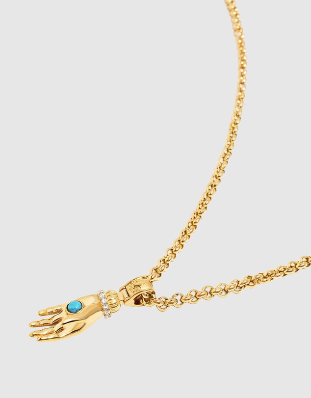 Nialaya Jewellery - Men's Hand Pendant with a Small Turquoise Gemstone in Gold