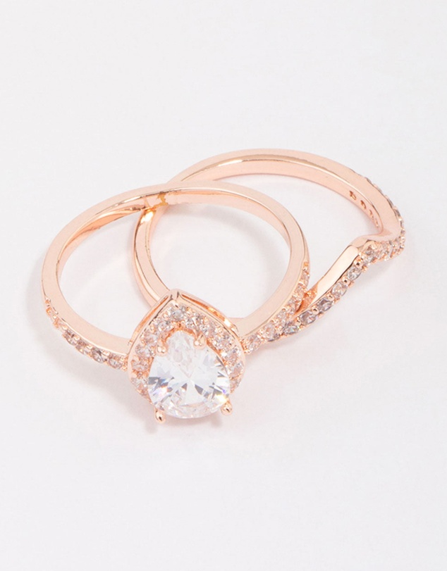 Lovisa - Rose Gold Crowned Pear Diamante Ring