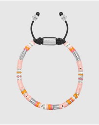 Nialaya Jewellery - Men's Beaded Bracelet with Pink and Silver Disc Beads