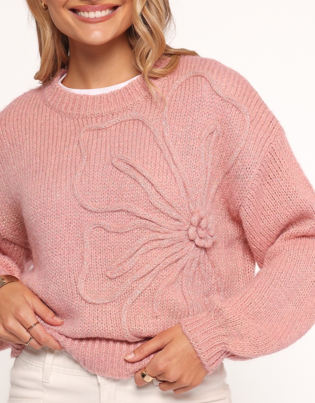 Petal & Pup - Addie Tonal Flower Knit Sweater - Pink