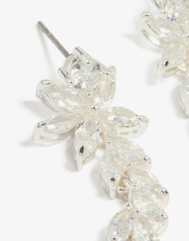 Lovisa - Silver Plated Cubic Zirconia Medium Flower Vine Drop Earrings