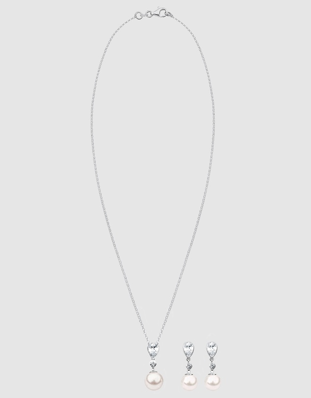Elli Jewelry - Jewelry Set with Pearls Zirconia 925 Sterling Silver