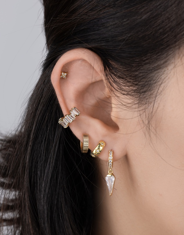 Wanderlust + Co - Diamond Gem Gold Baby Huggie Earrings